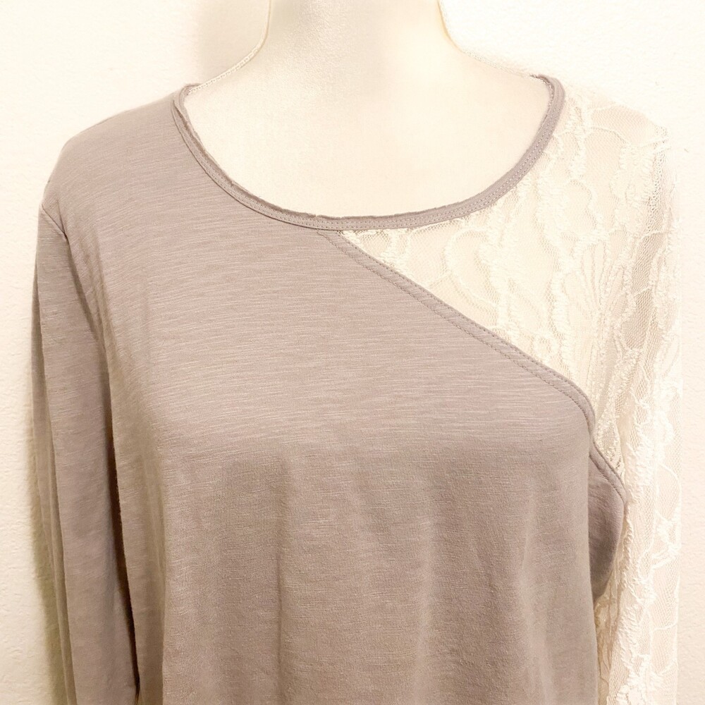 SUNDANCE Gray Lace Long Sleeve Top Size XL